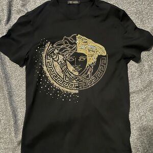 Versace Black Tee with Gold Medusa Motif
